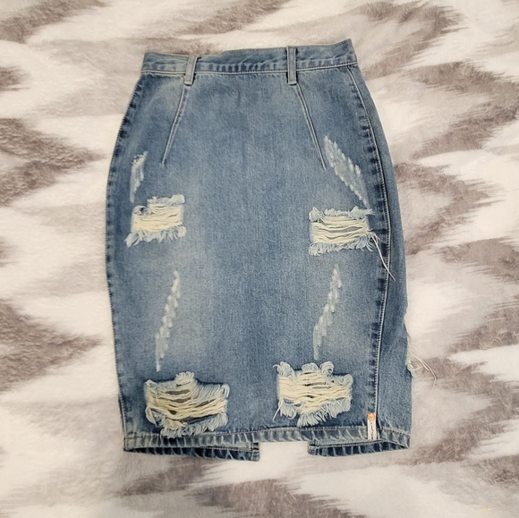One Teaspoon Denim High Rise Mini Back Slit Distressed Skirt 27 - Picture 4 of 7